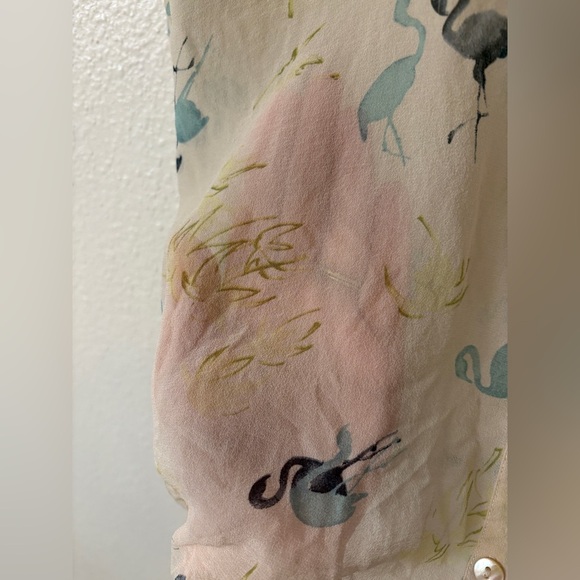 Tommy Bahama Womens Flamingo Hawaiian Shirt Short Sleeve Sheer Ivory Size XL - Picture 4 of 5